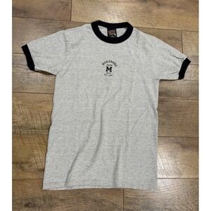 Vintage 90s Muhlenberg College Mules Spellout Ringer Tee Grey Small Made In USA
